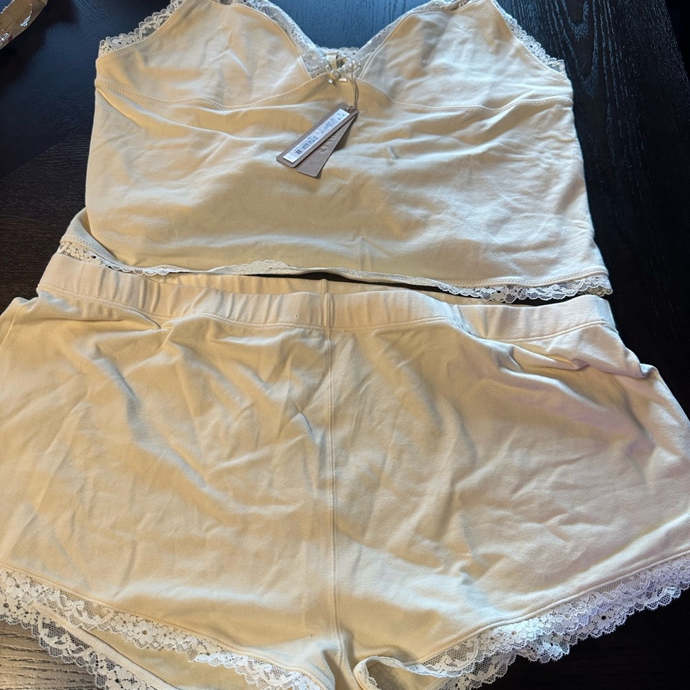 SKIMS Cotton Lace Triangle Cami and Boxer Set